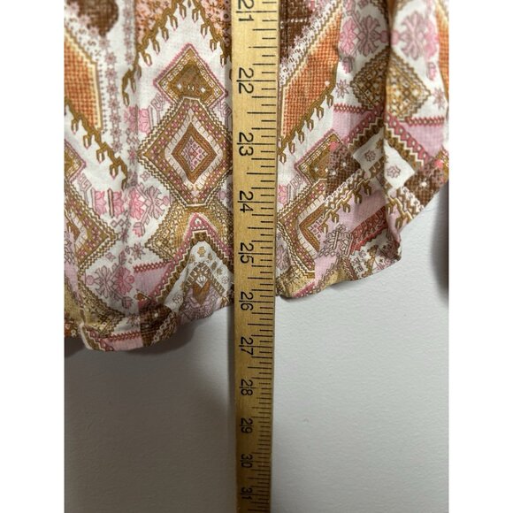 J. Jill Brown Pink Geometric Long Sleeve Blouse Top Size PL Petite Large - Picture 6 of 9